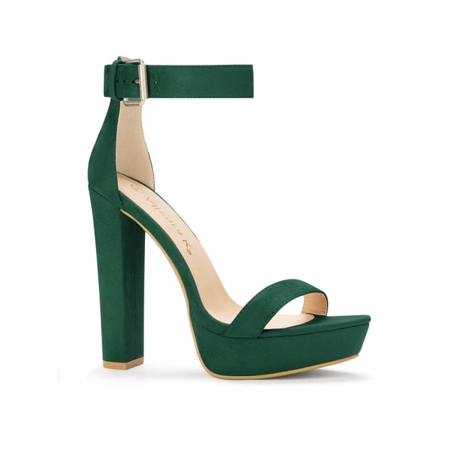 BLISSFUL STEP Women's Shoes Faux Suede Ankle Strap Open Toe High Chunky Heel Platform Sandals Dark Green 10.5