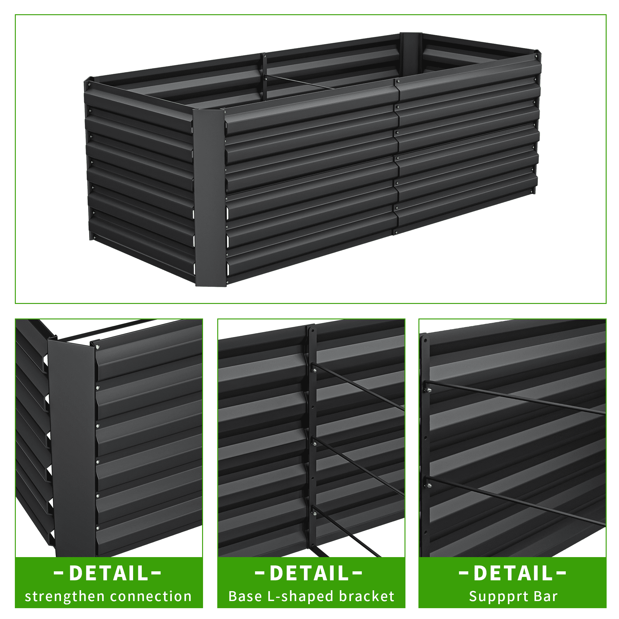 2PCS Outdoor Metal Raised Garden Bed,6x3x2ft Planter Box for Vegetables,Flowers,Herbs w/269 Gallon Capacity,Black