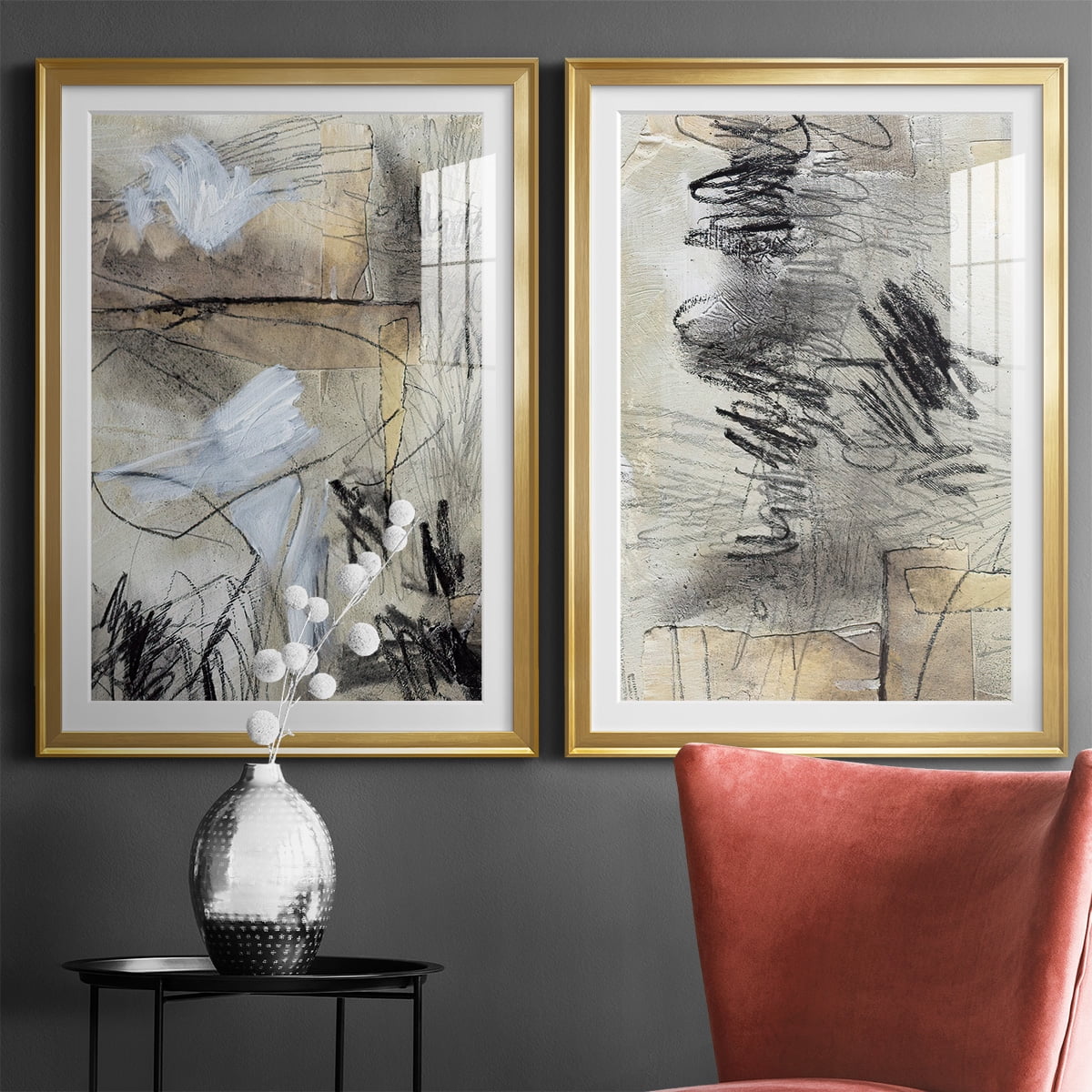 Wexford Home Masked Notes I Premium Framed Print, 26.5" x 36.5" - Ready to Hang, Gold (Set of 2)