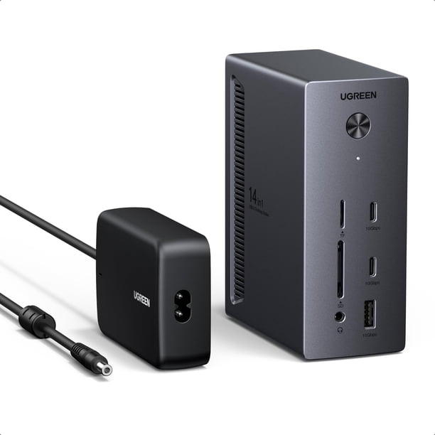 UGREEN 14 en 1 Docking Station Revodok Pro 3 Monitores 2 HDMI y DP con 8K DP/4K HDMI, 100 W PD, Puertos USB de 10 Gbps, SD/TF 170 MB/s, Audio de 3,5 mm, Adaptador de Corriente de 140 W