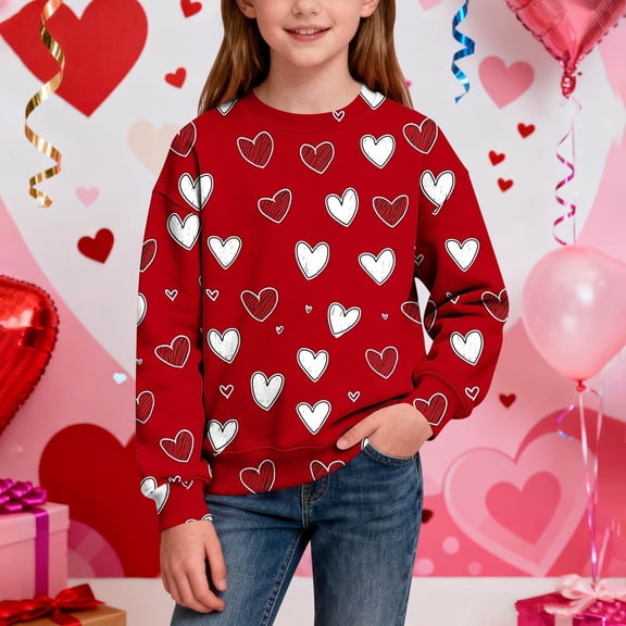 ATOGUTA Girls Sweatshirts Kids Casual Long Sleeve Loose Valentine's Day Tops Comfy Lightweight Pullovers Size 1T-15, Beige