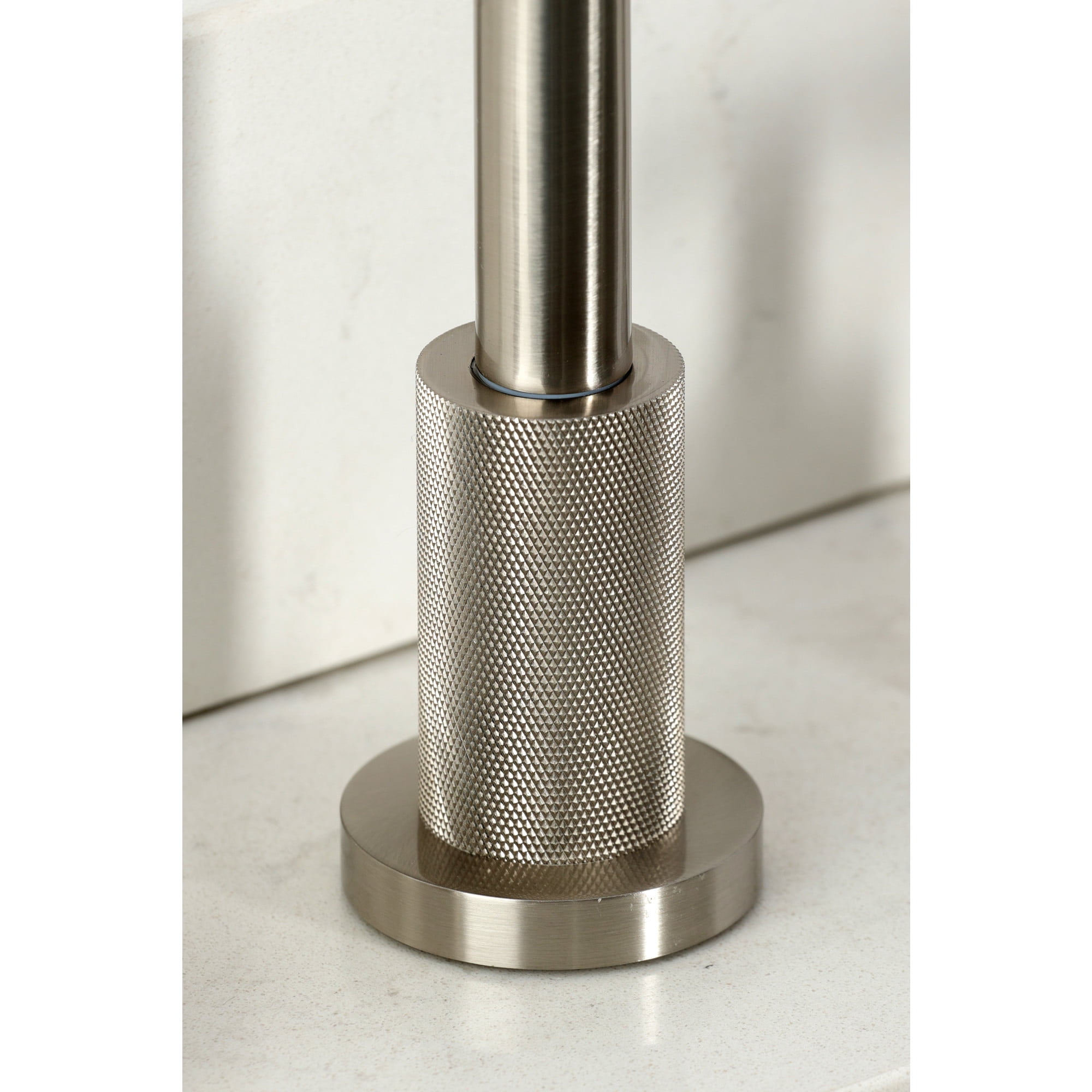 Kingston Brass KS8728KNLBS Convergent Double-Handle 4-Hole Widespread Kitchen Faucet with Knurled Handle 4-Hole and Brass Sprayer in Brushed Nickel