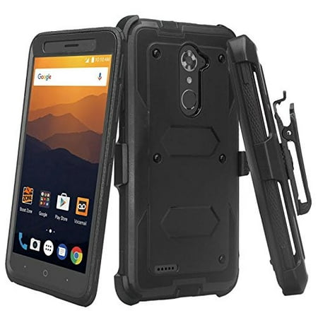 ZTE Max Blue 4G LTE, ZTE Max XL Case, ZTE Blade Max 3 Case, [Shock Proof] Heavy Duty Belt Clip Holster, Full Body Coverage with Built In Screen Protector / Rugged Dual Layer Protection -