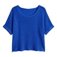 thumbnail image 4 of Womens Summer Scoop Neck Short Sleeve Shirts Casual Off The Shoulder Crochet Hollow Out Knit Top Pullover Beach Cover Up Summer Hollow Tops Cap Sleeve Sweater Pullover Cute Beach Vacation Clothes, 4 of 4