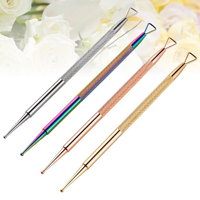 YSNOOWE 4Pcs Metal Nail Pusher Assorted Color Textured Grip for Remove DIY Artists Home Use