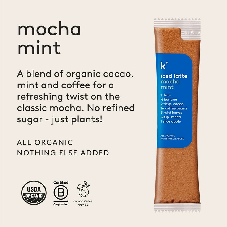 Kencko Mocha Mint Organic Instant Iced Latte, Powdered Drink Mix