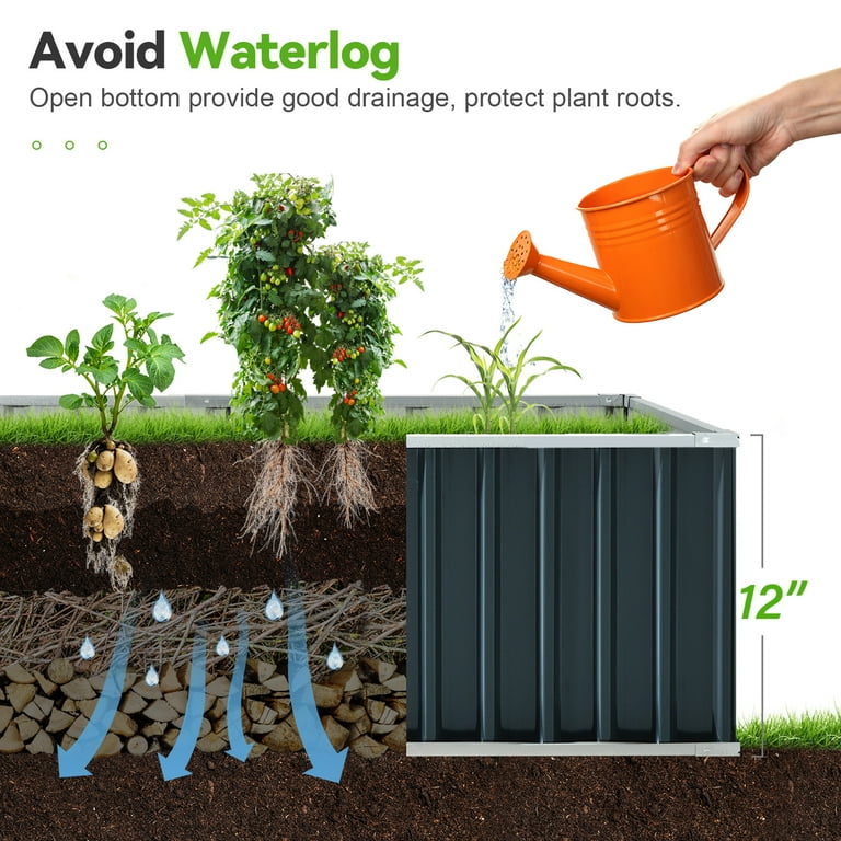 Kingbird Galvanized Steel Raised Garden Bed, Charcoal Grey Kingbird Galvanized Steel Raised Garden Bed, Charcoal Grey