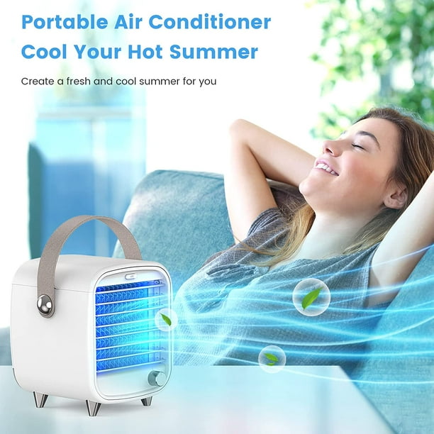 Portable AC, Mini Portable Chill Well AC for Bedroom Room Desk Office Car  Camping, Small Personal Air Conditioner Cooler Evaporative Air Cooler USB  Power LED Light Low Noise 