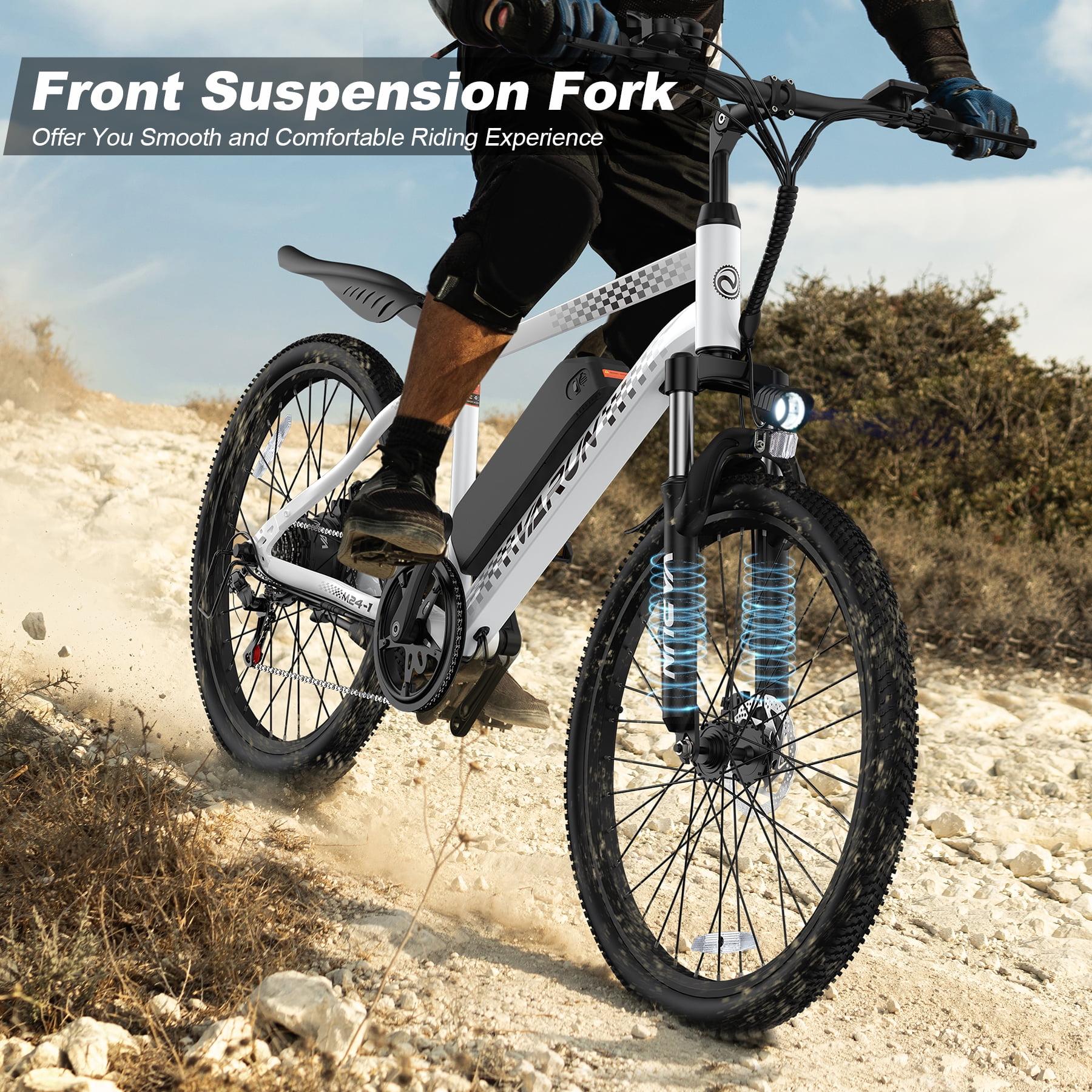 VARUN 24" Electric Bike for Adults, 350W Motor, 20MPH, 36V Removable Battery, Up to 50 Miles Range, 7-Speed, Front Suspension & Dual Disc Brakes, All-Terrain Tires, UL Certified