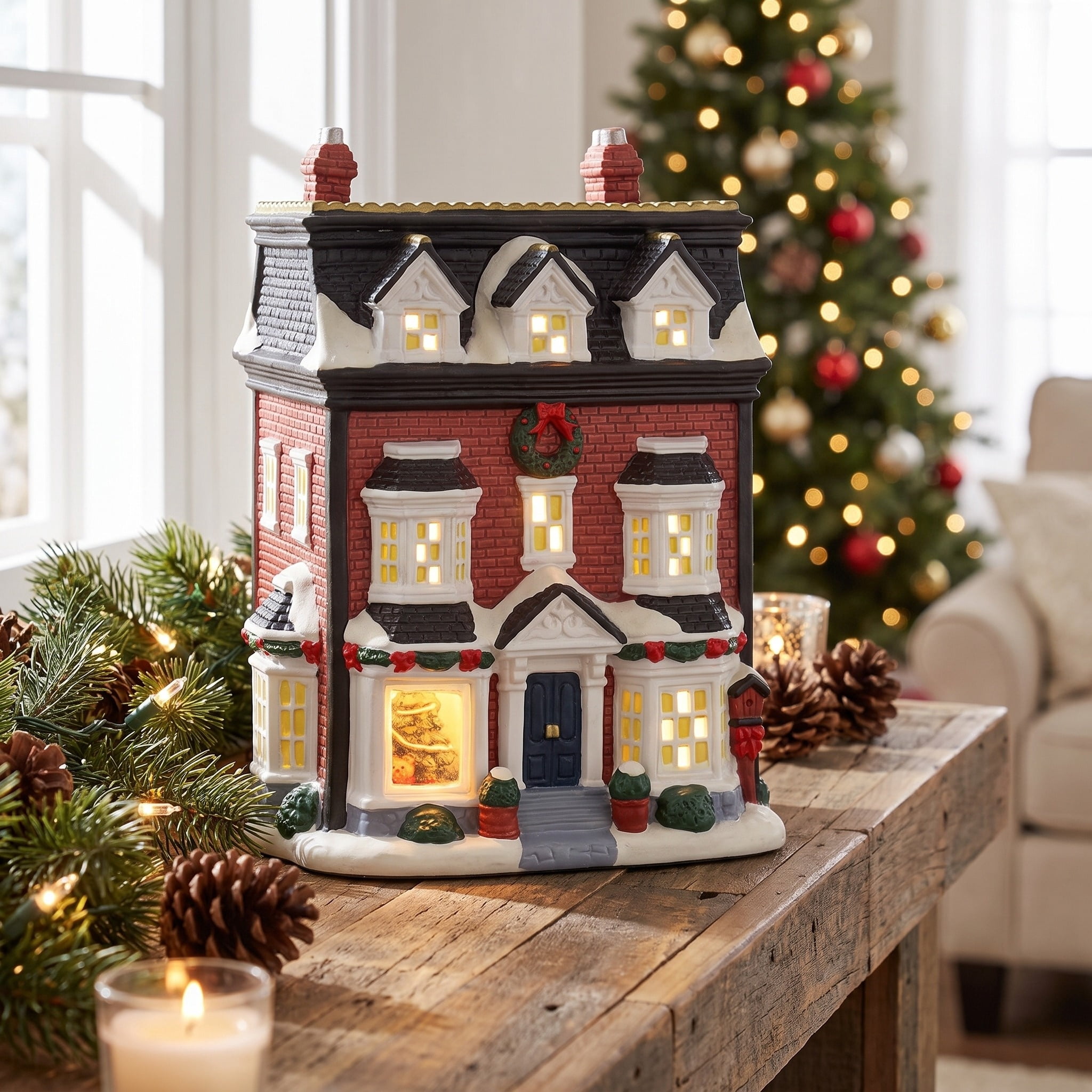 Light-Up Porcelain Holiday Residence Christmas Village Building, Multicolor, 8.62", by Holiday Time