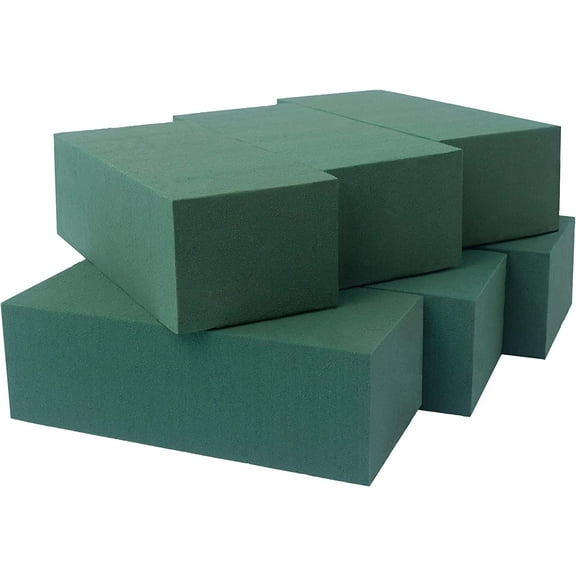 6-Pack Floral Foam Blocks - Wet & Dry for Fresh & Artificial Flowers (8.9" x 3.93" x 2.75") | Wedding Centerpieces, DIY Arrangements, Vase & Wreath Decor, Green