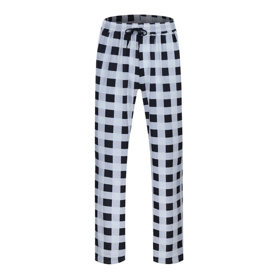 Mens Pajamas Pants Plaid Sleep Long Pant with Pockets Soft PJ Bottoms Classic Home Elastic Waist Pajamas Black L