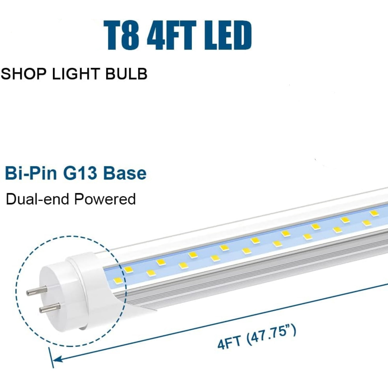 4FT T8 LED Type A+B Tube Light Bulbs, 24W 5000K 3200LM, Plug and Play or Ballast Bypass, 4 Foot T12 LED Replacement for Flourescent Tubes, Dual-end Power, Clear, Warehouse Shop Lights (6-Pack)