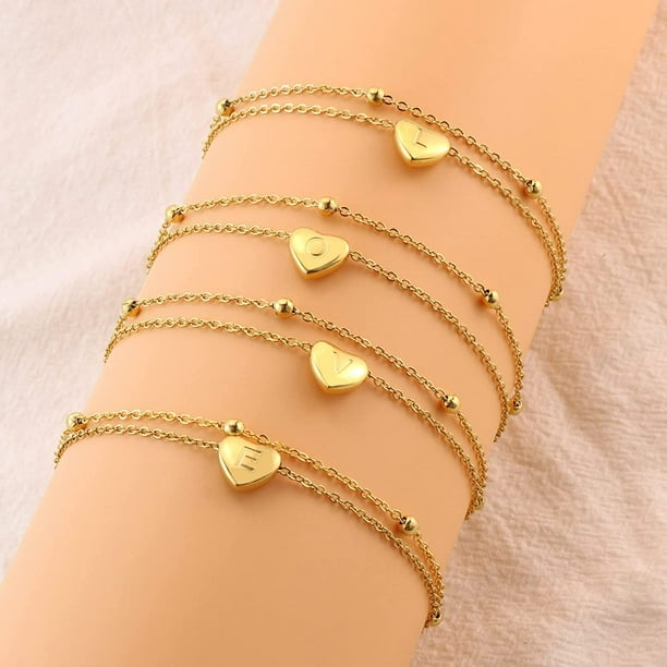 Bracelet de Cheville Femme avec Coeur Perle en 18K Or Chaîne de