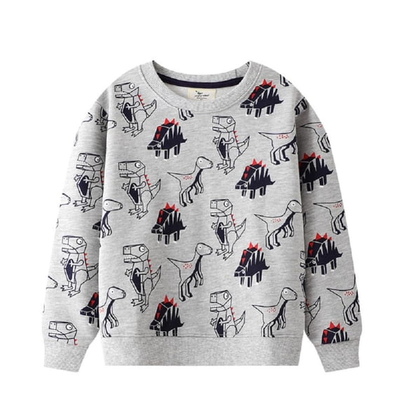 Esaierr Toddler Boy Long-Sleeved Sweatshirt Fall Cartoon Cotton Dinosaur Print Sweatshirt for 2-7T