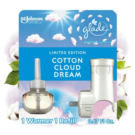 Glade PlugIns Scented Oil Warmer   Refill, Cotton Cloud Dream Scent, Infused with Essential Oils, Spring Limited Edition Fragrance, Positive Vibes Collection, 0.67 oz.