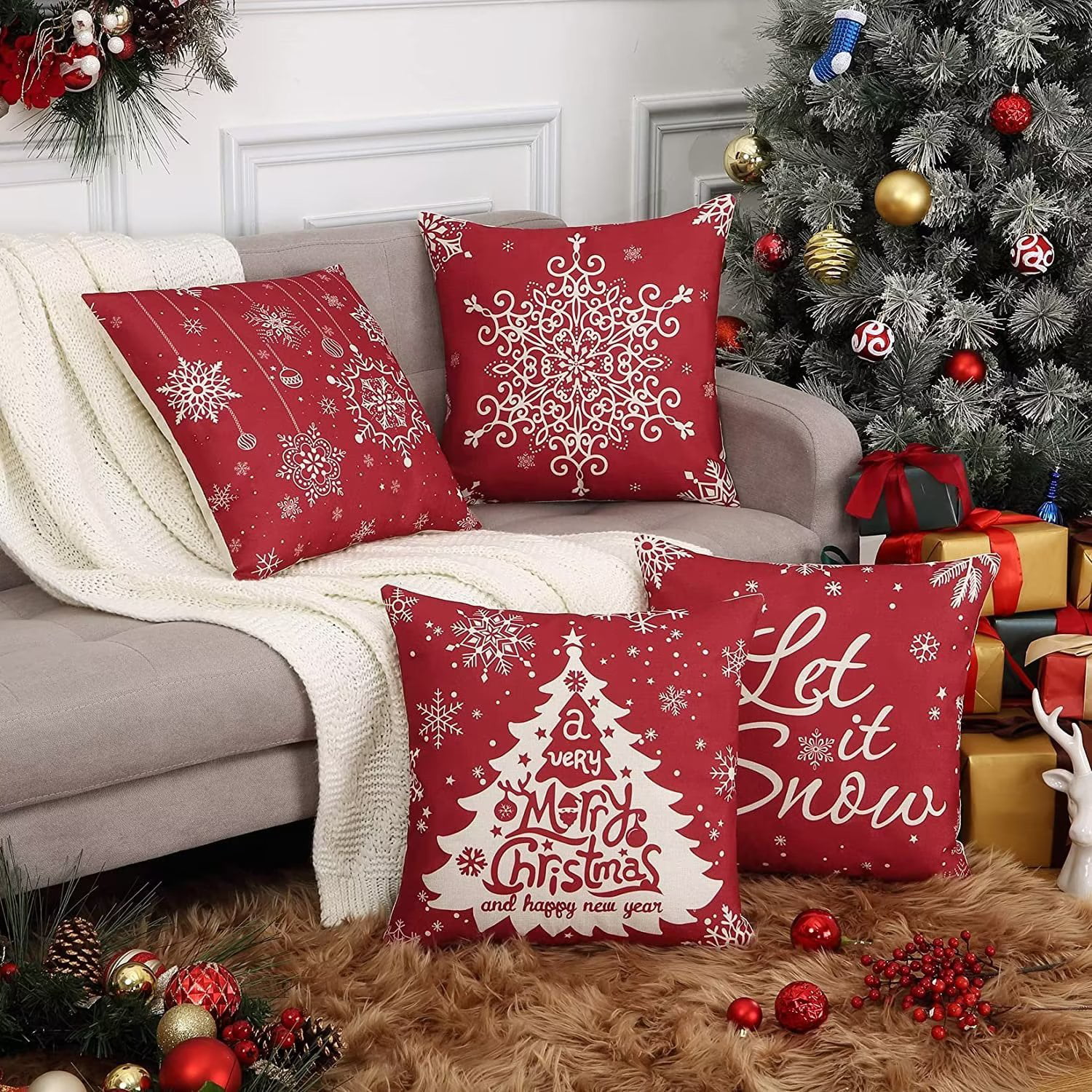 Christmas Pillow Cover, Red Christmas Cat Tree Winter Throw Pillows Xmas  Pillowcase Home Decor Living Room House Decorative Cushion Case For Sofa  Couch - Temu