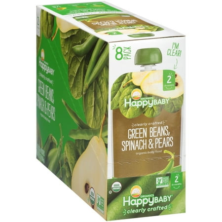 Happy Baby Organics Clearly Crafted Green Beans, Spinach & Pears Organic Baby Food 4 oz. Pouches, 8