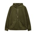 thumbnail image 5 of Long Sleeve Athletic Half Zip Hoodie Ladies, Fleece Lined Cropped Hooded Sweatshirt with Thumb Holes Casual Tops Green XL, 5 of 6