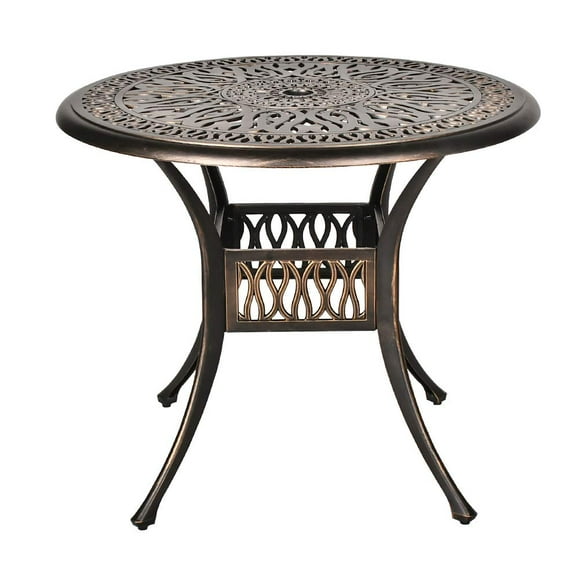 TITIMO 35.4" Diameter Outdoor Round Patio Bistro Dining Table Cast Aluminum Conversation Table with 2.0" Umbrella Hole