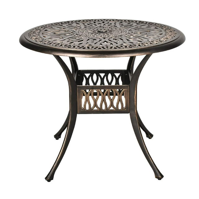 TITIMO 35.4" Diameter Outdoor Round Patio Bistro Dining Table Cast Aluminum Conversation Table with 2.0" Umbrella Hole