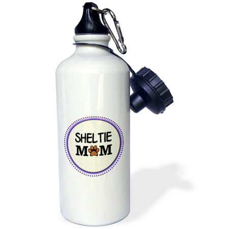 3dRose Sheltie Dog Mom - Shetland Sheepdog - Doggie mama by breed - paw print love doggy lover pet owner, Sports Water Bottle, 21oz