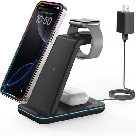 Wireless Charger for iPhone Charging Station: 3 in 1 Phone Charger Stand for iPhone 16/15/14/13/12/11/SE/X Pro Max Plus - Apple Watch Ultra/10/9/8/SE/7/6/5/4/3 - AirPods 2/3/4 Pro