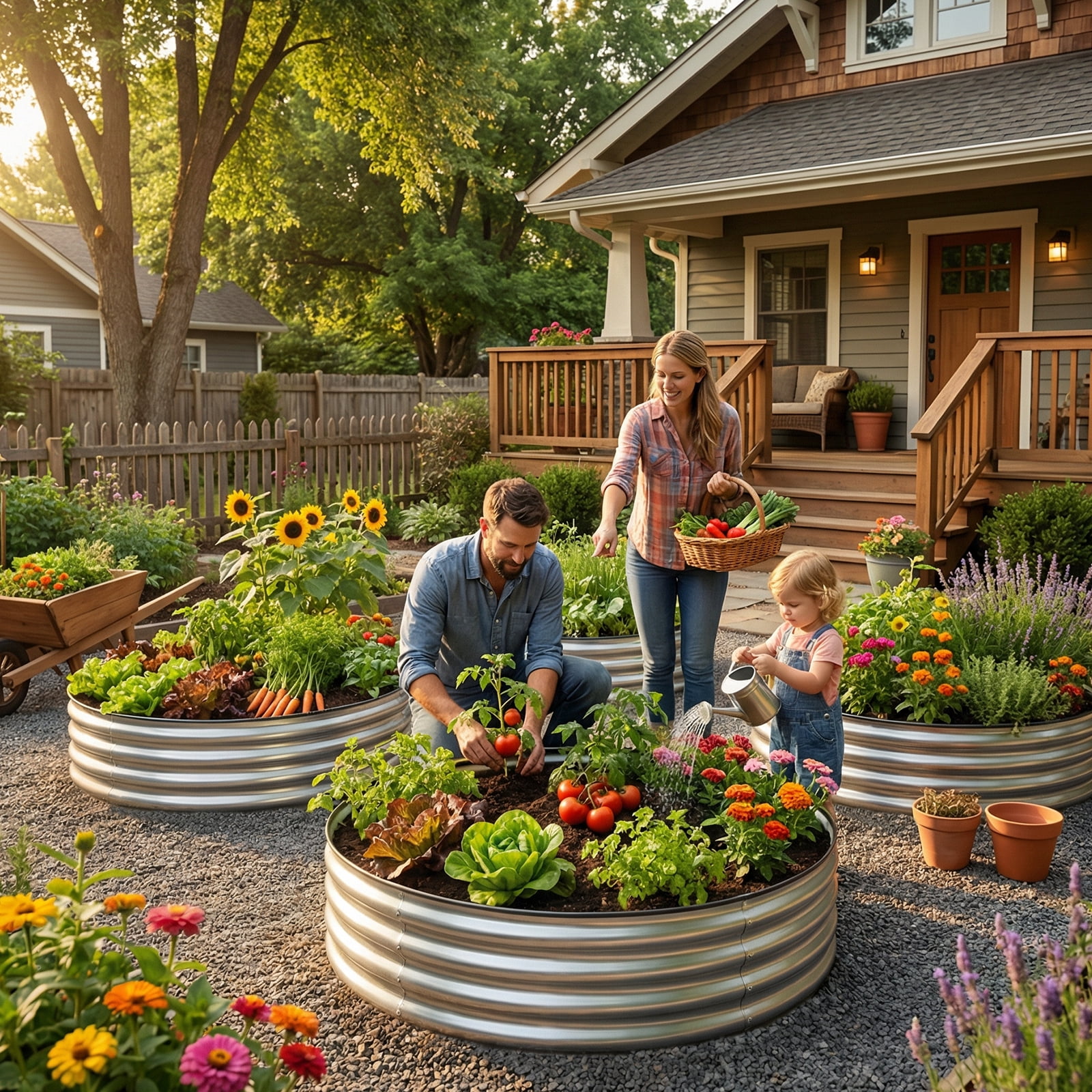 Land Guard  3Pack 4x4x1 ft Round Galvanized Raised Garden Bed Kit Metal Flower Box Large Planter Raised Beds Outdoor for Planting,Fruit,Herb-Sliver