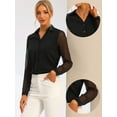 thumbnail image 2 of Blusa con cuello en V para mujer, cuello de solapa, panel de malla, manga farol, elegante camisa de trabajo de oficina Negro XL, 2 of 6