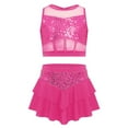 thumbnail image 2 of iixpin Kids Girls Jazz Ballet Modern Lyrical Dance Costume Cheerleading Sequin Tank Tops with Skirt Set Hot Pink 16, 2 of 6