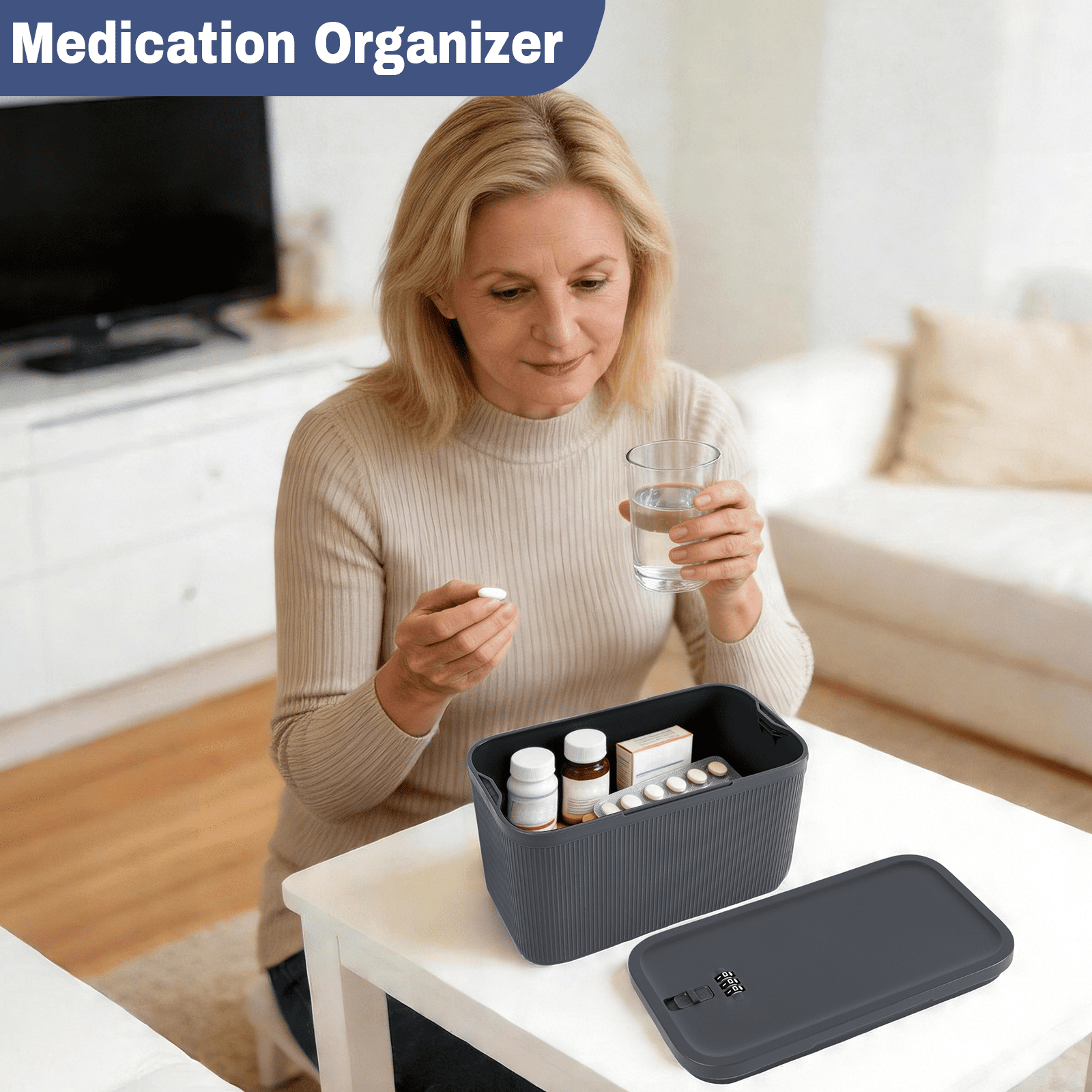 Locbbi Small Lock Box for Medication with Code, Upgrade Plus Size Medicine Lock Box with 3 Combination Locks, BPA-Free Plastic Lockable Storage Bin for Phone, Snack, Fridge, Home, Office, School