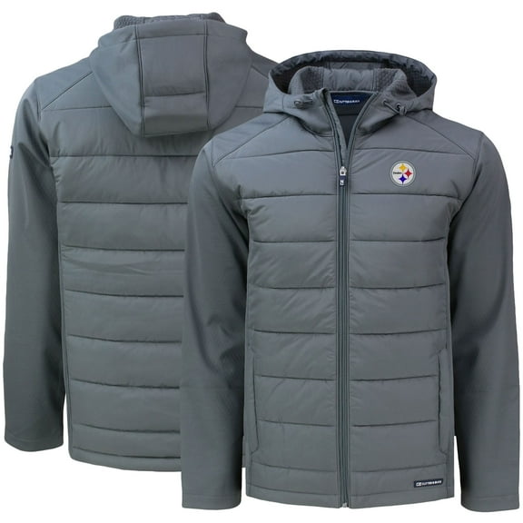 Men's Cutter & Buck Gray Pittsburgh Steelers  Evoke PrimaLoft Hybrid Eco Softshell Recycled Full-Zip Hooded Jacket