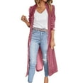 thumbnail image 1 of Manteau pour Femmes Automne Hiver Manches Longues Tricoté Cardigan Mi-Long Col Rond Trench Coat Ample Ouvert devant Manteau Couleur Unie Mode Extérieur, 1 of 5