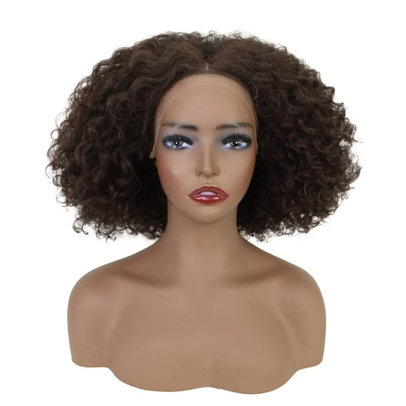LUXLUXE Naomi Curly Long Medium Brown Blended Costume Wigs, with Heat Resistant Fibers