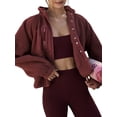 thumbnail image 2 of Womens Fuzzy Fleece Jacket Button Down Coats Casual Winter Warm Outwear with Pockets Wine Red XL, 2 of 9