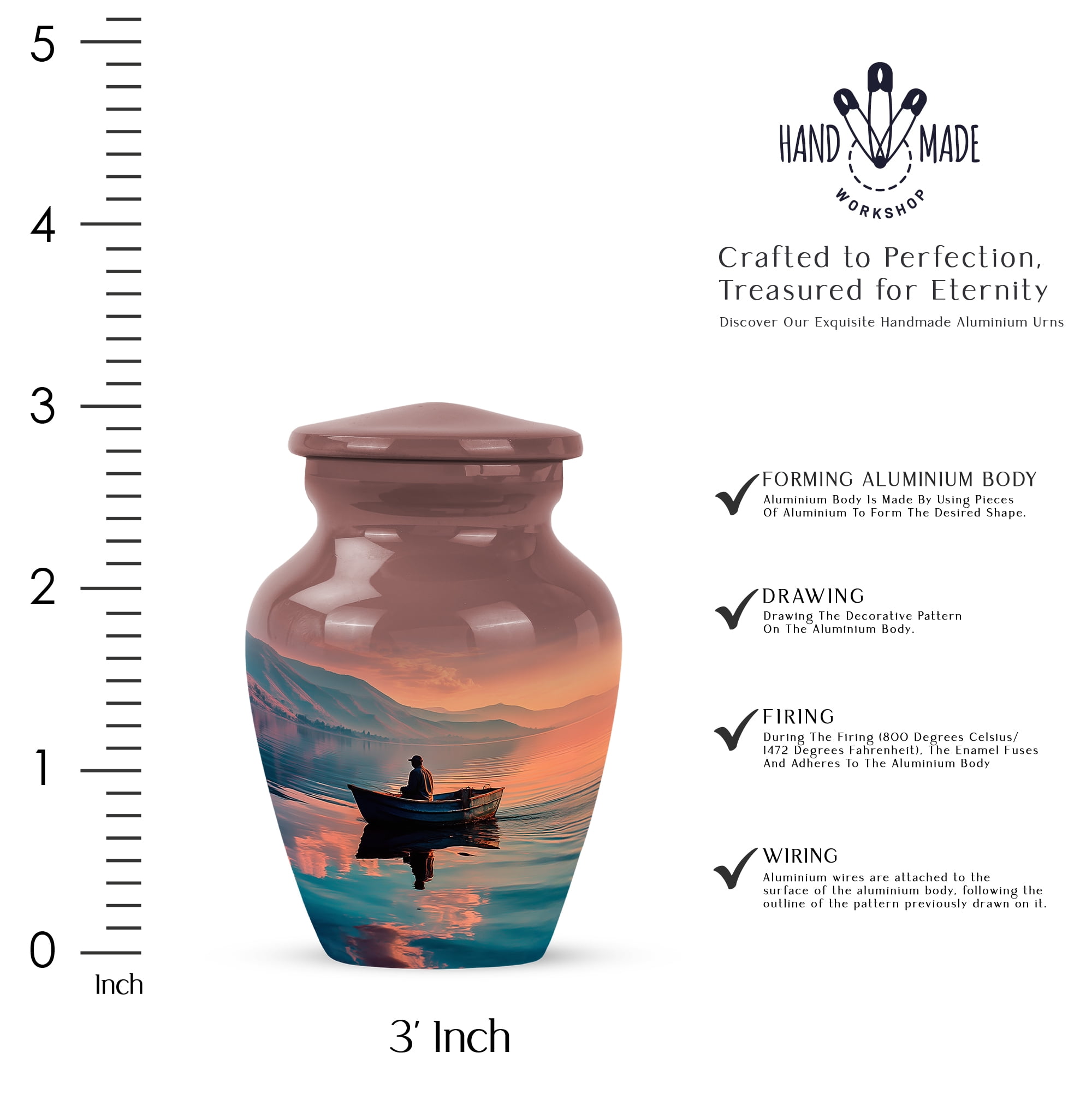 MUKTIVE Fishing Small Decorative Urns for Male & Female for Funeral - Keepsake Human Ashes Cremation Urn - Memorial Fisherman Urn for Dad & Mom - 3 Inch