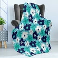 thumbnail image 4 of Aqua Soft Flannel Fleece Throw Blanket, Spring Flowers on Blue Backdrop Style Nature Inspired Simplistic Blooms, Cozy Plush for Indoor and Outdoor Use, 60" x 80", Multicolor, by Ambesonne, 4 of 5