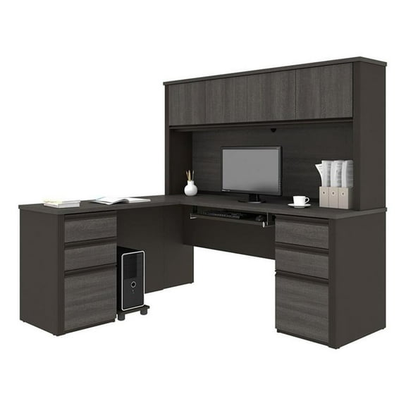 Atlin Designs 6 Piece Wood L Shaped Computer Desk with Hutch in Bark Gray