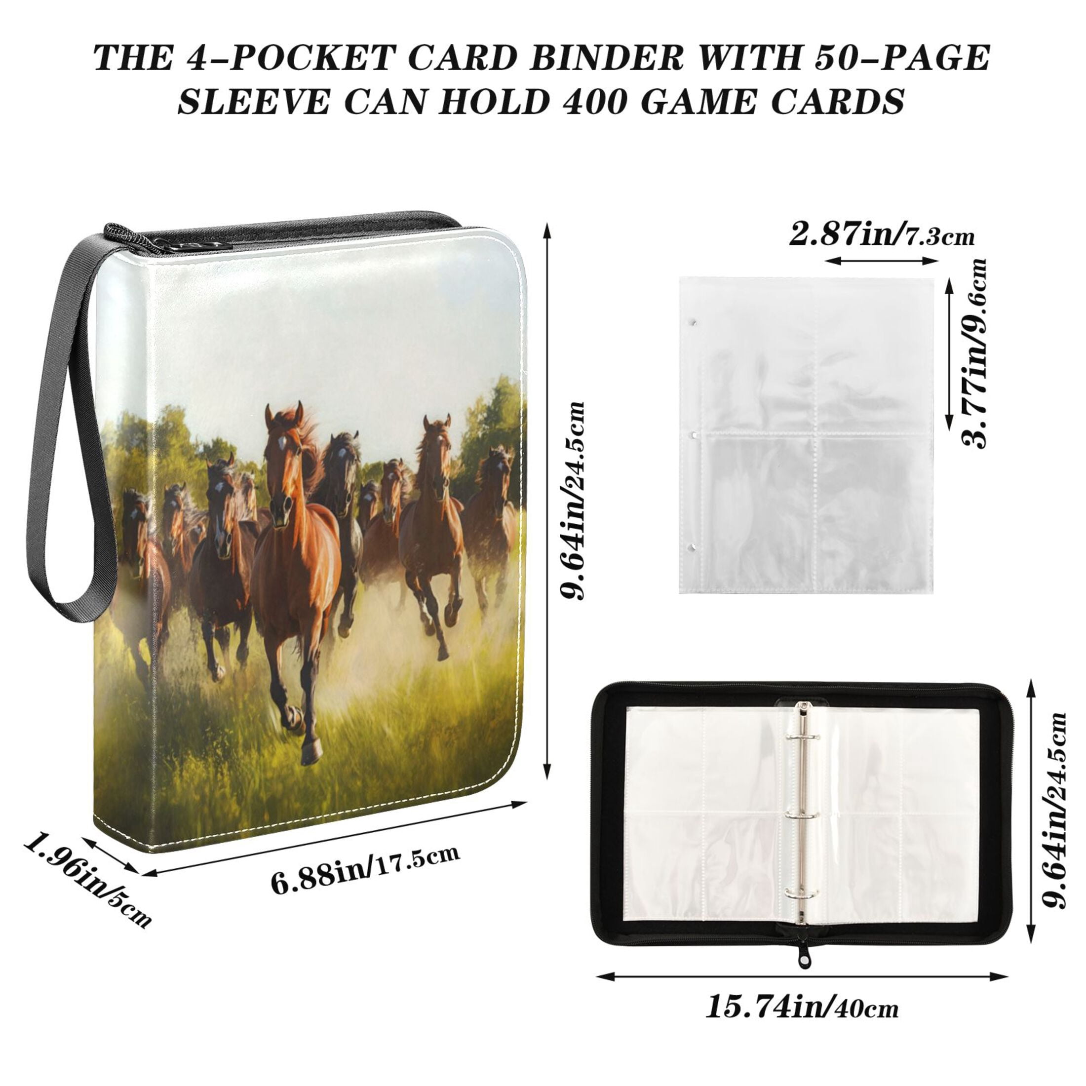 Game Card Storage Bag Collectible Trading Card Albums The 4-Pocket Card Binder With 50-Page Sleeve Can Hold 400 Game Cards Beautiful Herd Of Horses