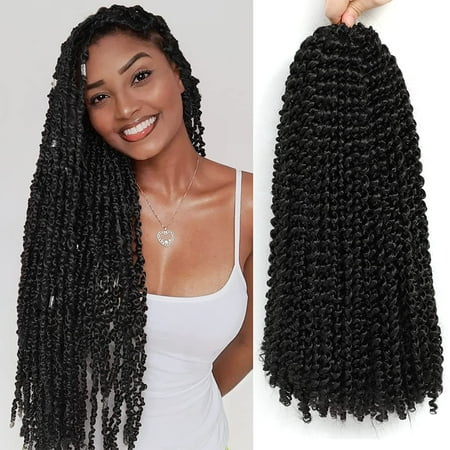 Passion Twist Hair 18 Inch 6 Packs Water Wave Crochet Hair Passion Twists Braiding Hair Spring Twist Hair Crochet Braids Hair Extension(1B)