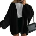 thumbnail image 3 of Womens Oversized Cardigan Sweaters 2025 Fall Long Lantern Sleeve Knit Open Front Light-Weight Sweater Black L, 3 of 9