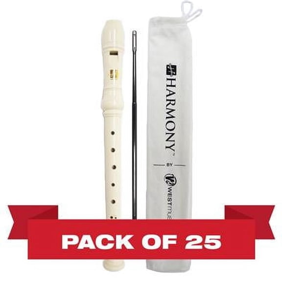 Harmony by West Music WM2400 Soprano Recorder 25pk, Ivory