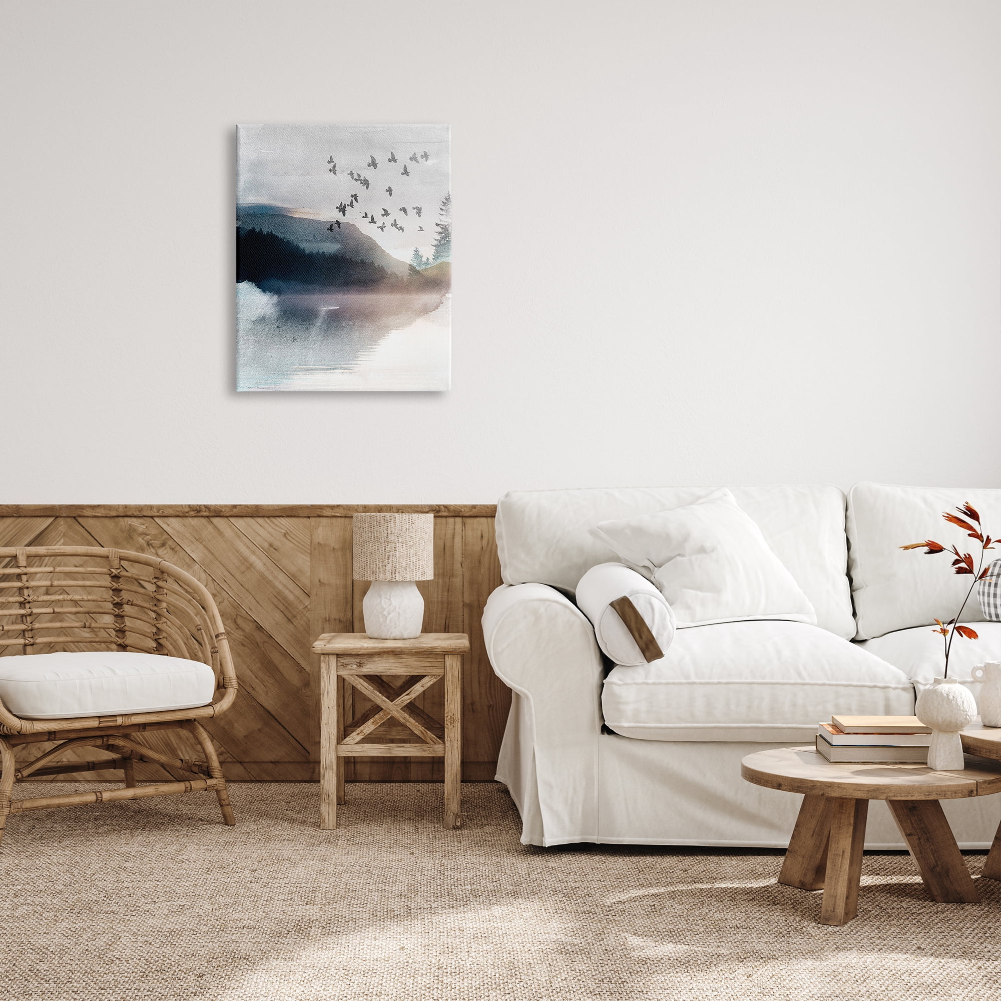 Stupell Industries Abstract Birds Over Lake Nature Painting Gallery Wrapped Canvas Print Wall Art, 24 x 30