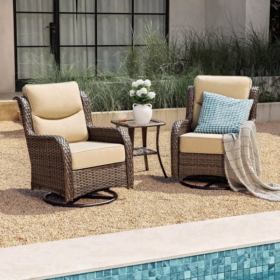 Hillga Outdoor Conversation Set with 2-piece Swivel Glider Chairs and Side Table,Beige