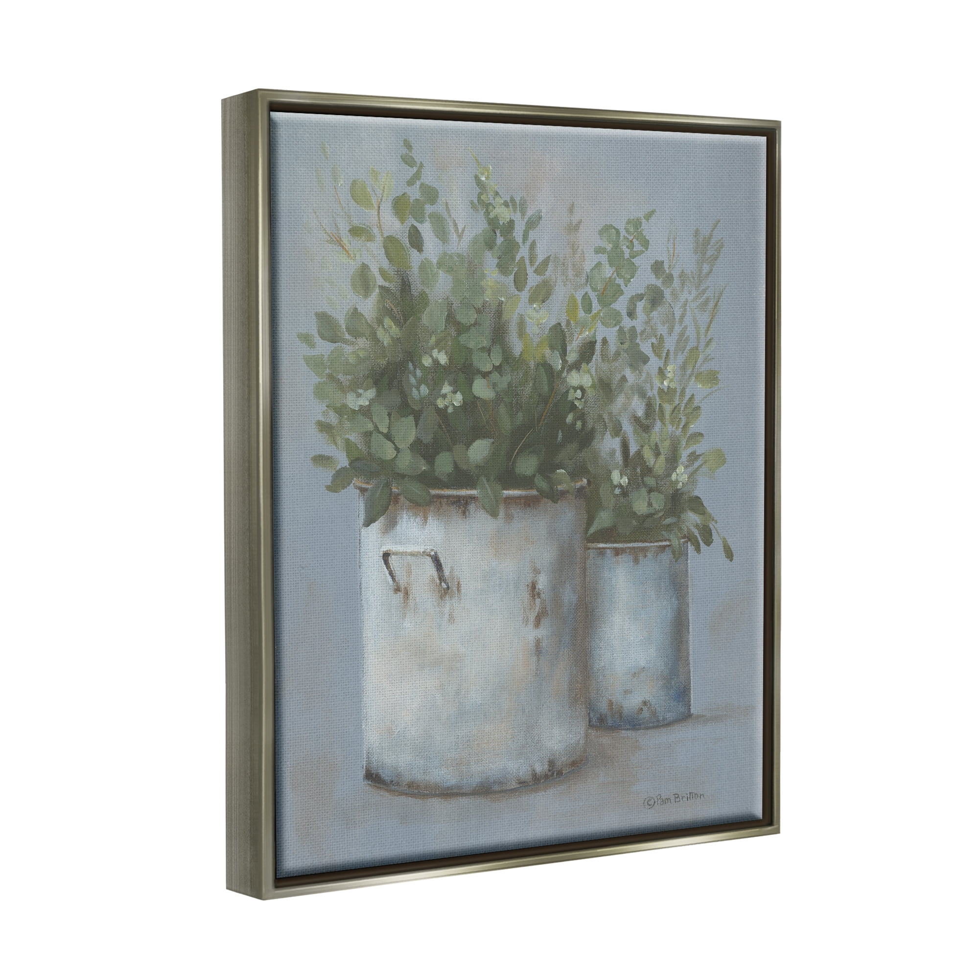 Stupell Rustic Country Potted Plants Botanical & Floral Painting Gray Floater Framed Art Print Wall Art