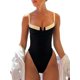 thumbnail image 1 of LAPRBY - Traje de baño de una pieza para mujer, con control de barriga, sin mangas, cuello en V, color blanco y negro, para mujer, 1 of 3