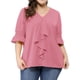 thumbnail image 1 of Women's Plus Size Ruffle Blouse V Neck Smocked Sleeves Top Pink 4X, 1 of 6