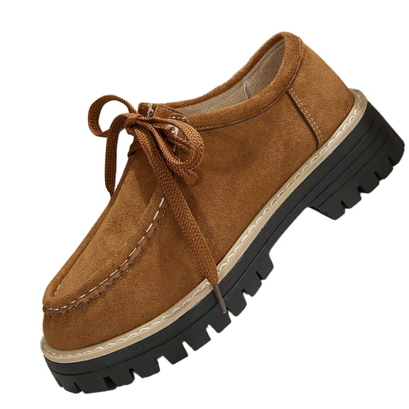 Gpaecead Women's Lace Up Platform Loafers Faux Suede Chunky Sole Slip On Moccasin Shoes With Non Slip Sole For Work And Casual Brown