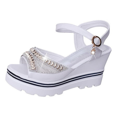 

Womens Open Toe Two Bands Espadrille Platform Wedge Casual Flatform Sandals with Buckle Ankle Strap