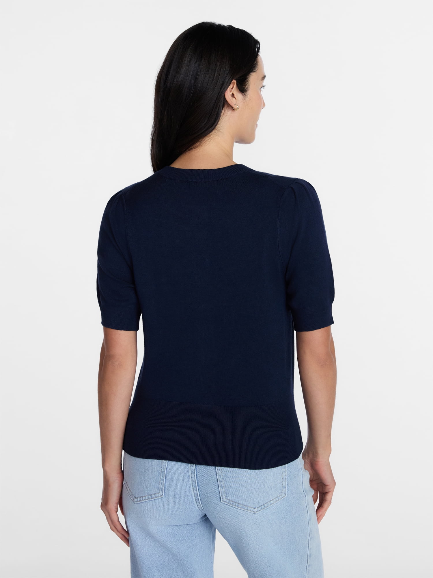 Time and Tru Women's Crewneck Cardigan with Short Sleeves, Lightweight, Sizes XS-XXXL